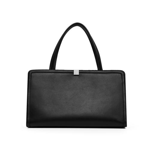 ROMI STUDIO 牛皮革黑色极简大容量金属扣手提托特包 RW24LP31449 商品图6