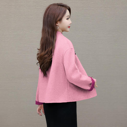 QYM 5277CL1928-Y时尚双面呢子大衣圆领短款毛呢外套时尚复古盘扣上衣 商品图2