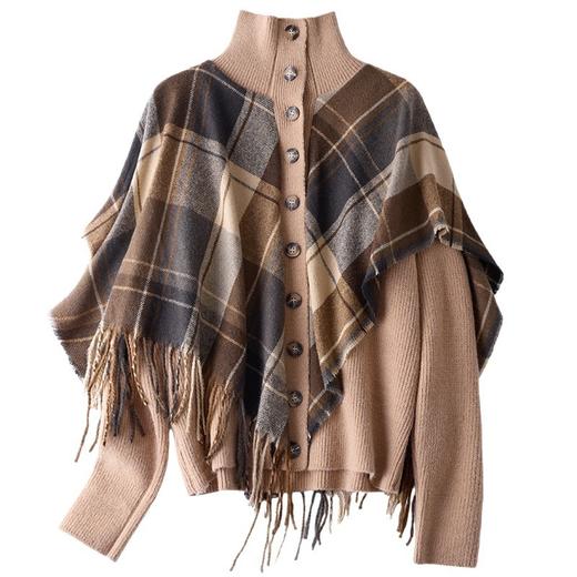 SC54-6977-188 2025秋冬新款设计感拼接假两件针织开衫格子流苏短外套女春秋毛衣 商品图4