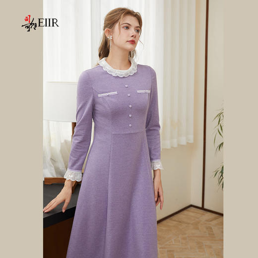 司歌弹力针织长袖连衣裙秋冬拼蕾丝显瘦A921102X 商品图1