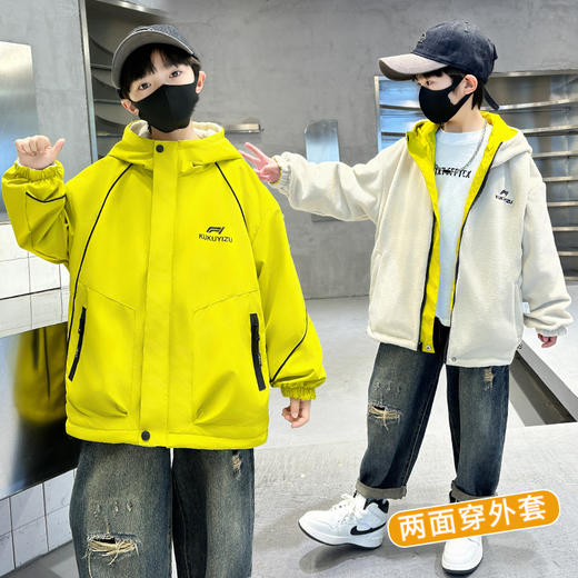 男童春秋外套两面穿儿童秋冬风衣加厚加绒中大童夹克冲锋衣潮 商品图1