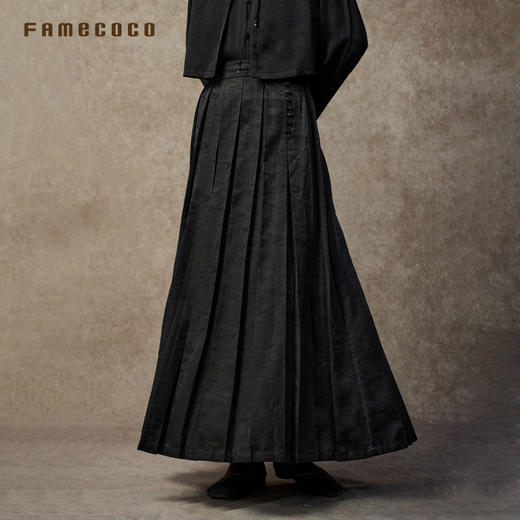 Famecoco新中式高级感山水暗纹马面裙A字半身裙FAC8HA025 商品图3