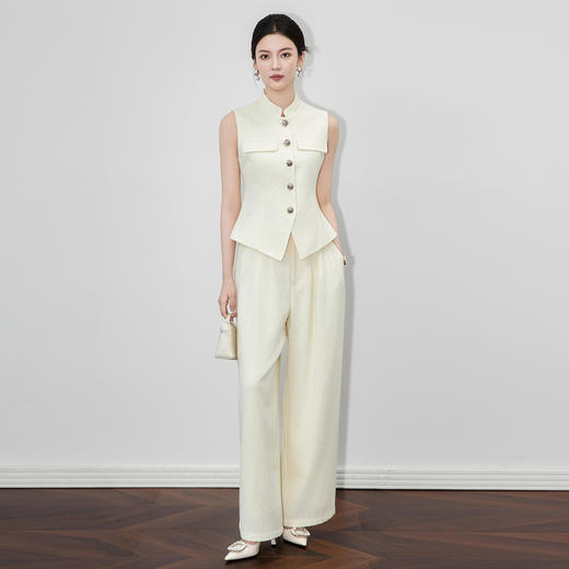 「高货wl」全新升级【铂金会员441/天猫589/差价148】(99222)洛诗琳2025秋冬小香风粗花呢收腰马甲高腰直筒长裤两件套 商品图1