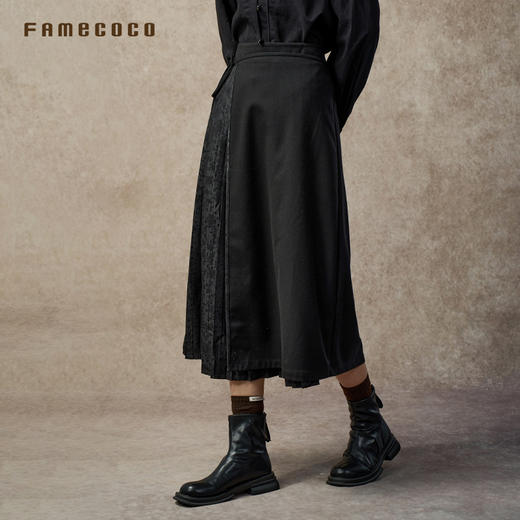 Famecoco新中式暗纹提花改良马面裙显瘦A字半身裙长款FAC8HB002 商品图1