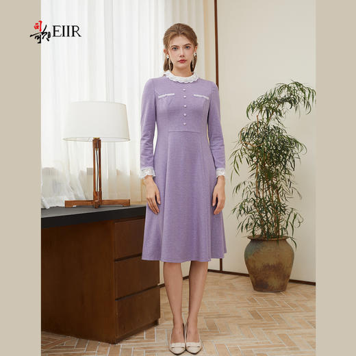 司歌弹力针织长袖连衣裙秋冬拼蕾丝显瘦A921102X 商品图2