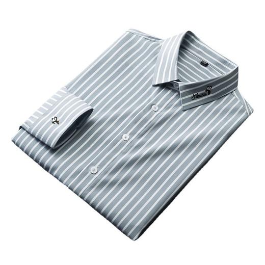 条纹衬衫男长袖潮流帅气韩版休闲款刺绣衬衣薄款夏款修身免烫休闲  YD-2036 商品图4