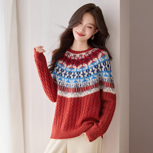 QF 20-1577复古花纹毛衣羊毛减龄小衫 商品图3