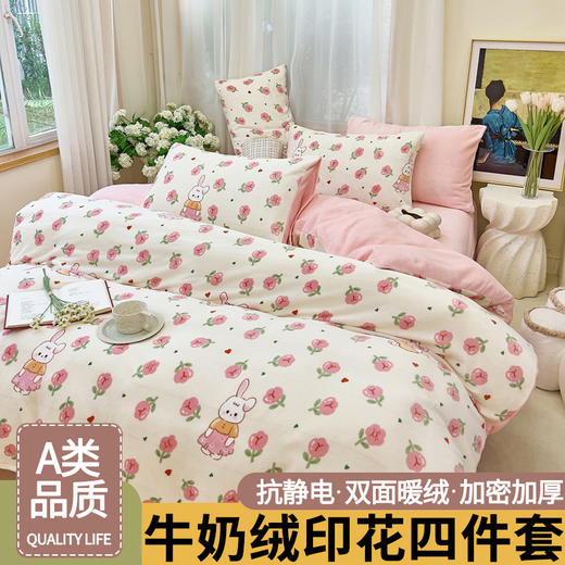 秋冬牛奶绒三件套宿舍家用珊瑚绒加厚保暖双面被套床单四件套 商品图2