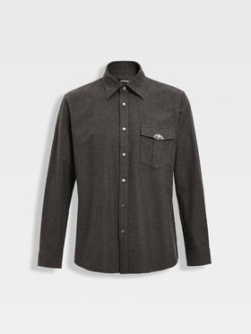 callisto雪茄棕长绒棉休闲长袖衬衫