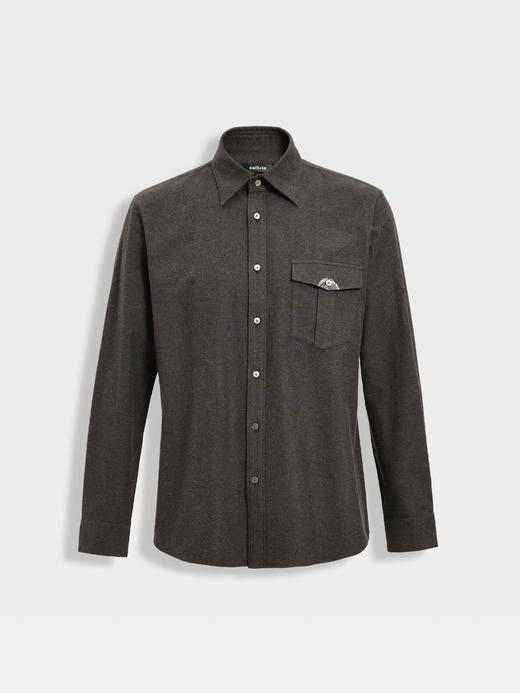 callisto雪茄棕长绒棉休闲长袖衬衫 商品图0