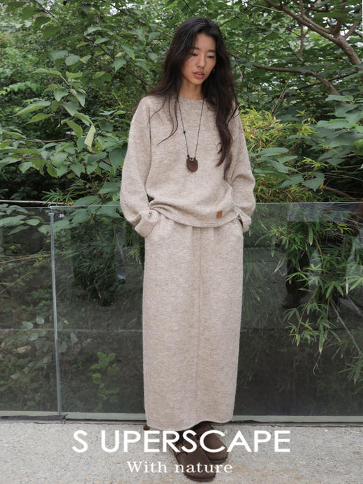 素舶 绵羊毛混纺杂花拉毛针织松软绒感显瘦松弛慵懒感长半裙 商品图0