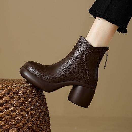 【预售5天】头层牛皮厚底马丁靴，真皮粗跟瘦瘦靴新款秋冬季高跟百搭短靴NWS1&A9641 商品图4