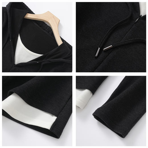 「自」全新升级【铂金会员146/天猫199/差价53】(95811)洛诗琳气质假两件外套2025秋冬新款韩版休闲宽松连帽上衣 商品图1