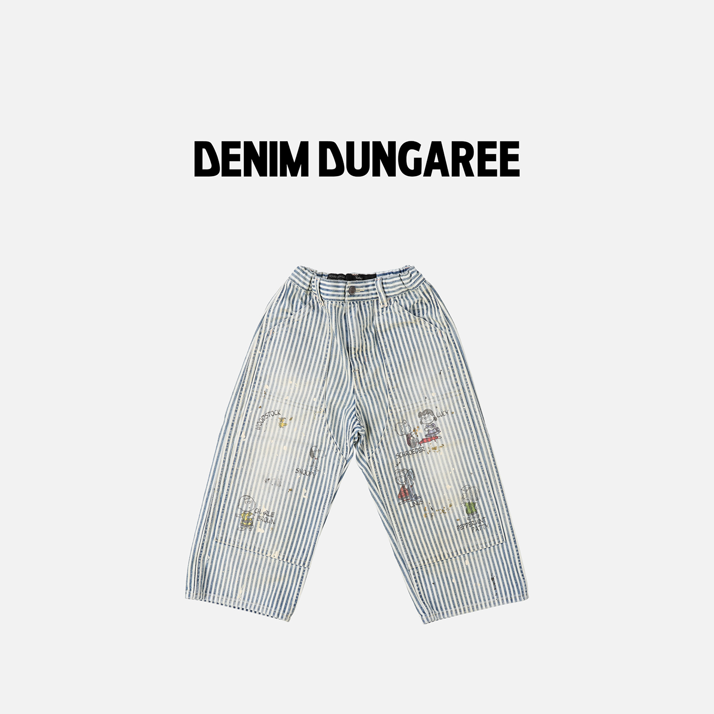 日本DD童装 DENIM DUNGAREE HICKORY 史努比复古做旧长裤