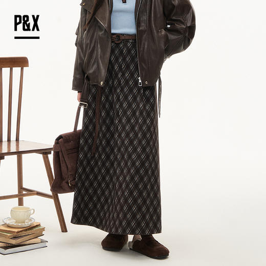 P&X设计师女装2025冬季摩登风INS风A型半身长裙825407091 咖色 商品图0