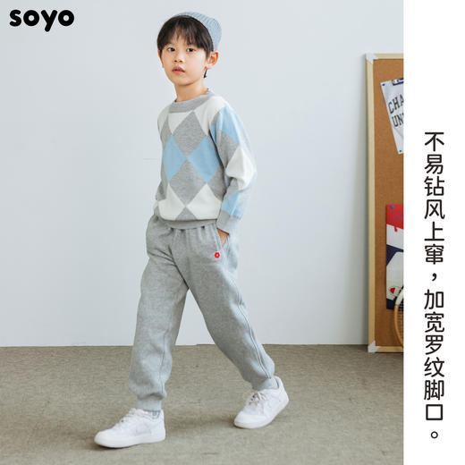 soyo舍予良仓软糯亲肤保暖红花徽章花线造型运动裤 商品图3