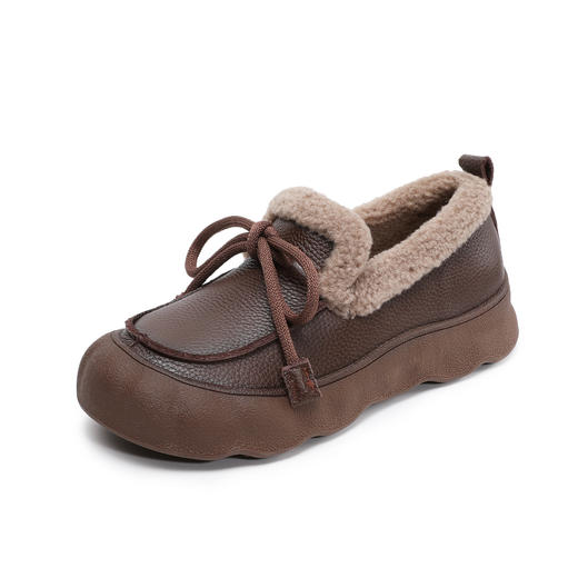 ZM 258718加绒保暖系带厚底休闲头层牛皮复古平底毛毛棉鞋 商品图4