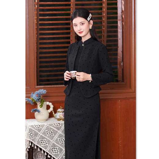 SKY 66991国风新中式无袖旗袍外套披肩两件套复古 商品图1