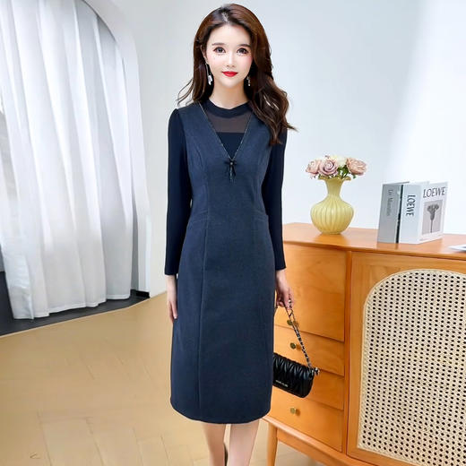 QYM 25S31-Y优雅连衣裙气质假两件拼结打底显瘦中长裙 商品图0