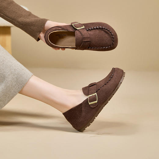 西遇平底勃肯鞋女新款秋季复古休闲一脚蹬全包单鞋豆豆乐福鞋V0057238 商品图1