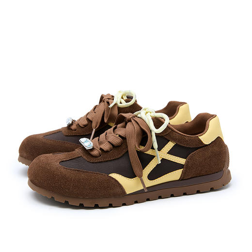 西遇棕色德训鞋女新款秋季美拉德双鞋带舒适休闲鞋平底运动鞋K0057297 商品图4