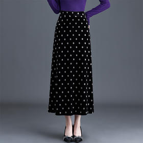 黑色波点垂感修身直筒裙，长款休闲A字裙显瘦高腰半身裙MYX-YS-9966-L