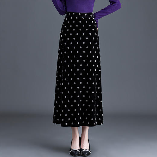 黑色波点垂感修身直筒裙，长款休闲A字裙显瘦高腰半身裙MYX-YS-9966-L 商品图0