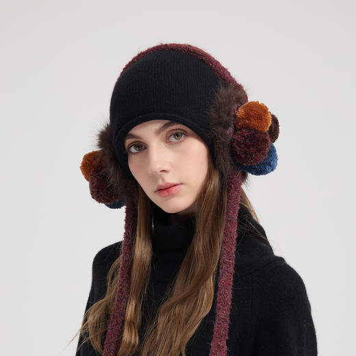 卡蒙新款羊绒羊毛冬帽子大头围针织帽护耳防寒保暖毛线帽女显脸小KM-9693 商品图3