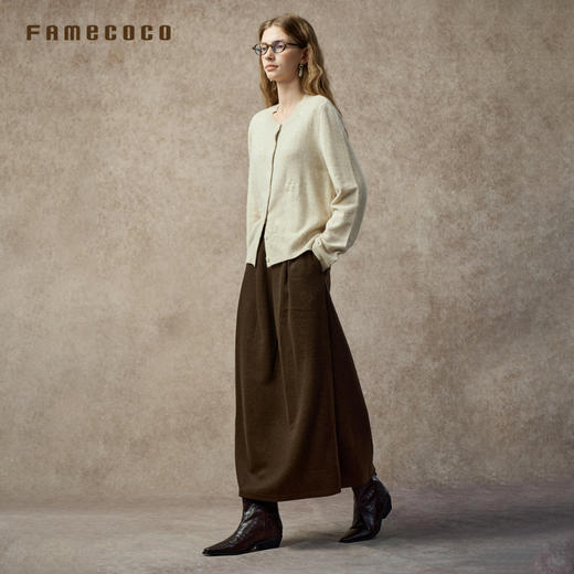 Famecoco温柔知性手工钉珠绣花圆领羊毛开衫宽松百搭FAC8DE005 商品图2