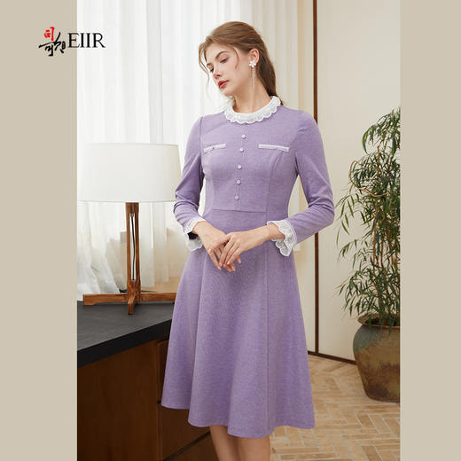 司歌弹力针织长袖连衣裙秋冬拼蕾丝显瘦A921102X 商品图0