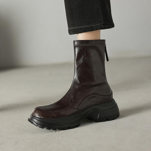 【预售5天】暴走不累舒适运动底瘦瘦靴洋气百搭厚底中跟圆头弹力短靴女DYJ&CX6012 商品图4