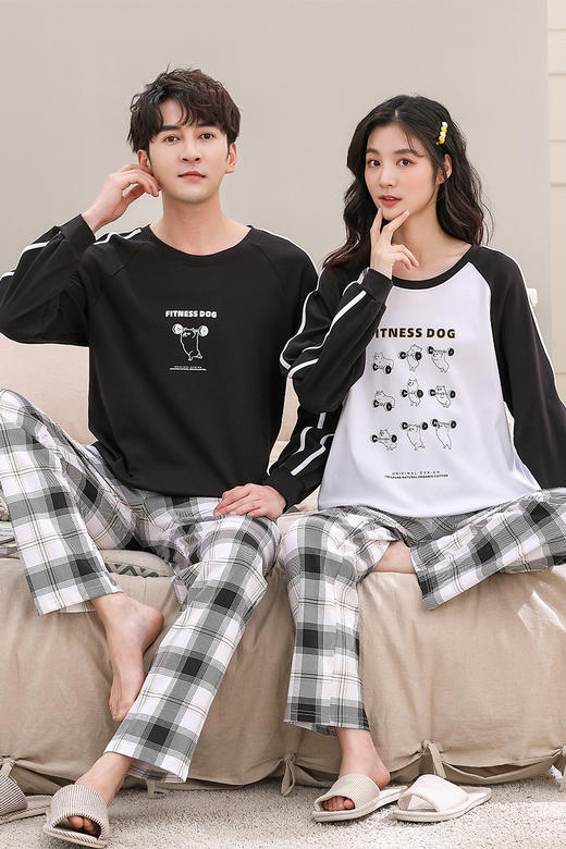 自然醒睦棉情侣家居服100%棉双面加厚长袖长裤套头睡衣QH 商品图8