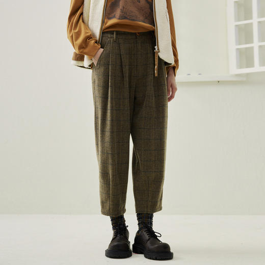 谜底萝卜裤九分裤2025年冬季新品复古格纹宽松休闲裤女254MK1642 商品图0