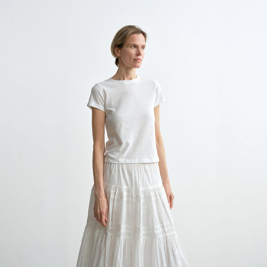 ROMI STUDIO“Clean fit”极简白色棉质高弹修身短袖T恤 RWCRSX1583(现货) 商品图0