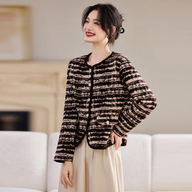 J6951 2025春秋新款小香风毛衣外套女短款圆领条纹显瘦针织开衫外搭上衣