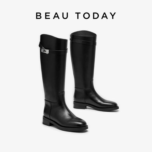 BeauToday 素面骑士靴长筒靴简约扣饰光面靴子01106 商品图1