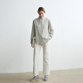 ROMI STUDIO“南法故事”莱赛尔羊毛亚麻混纺撞色条纹衬衣 24SST150