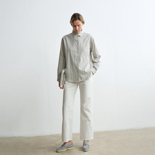 ROMI STUDIO“南法故事”莱赛尔羊毛亚麻混纺撞色条纹衬衣 24SST150 商品图0