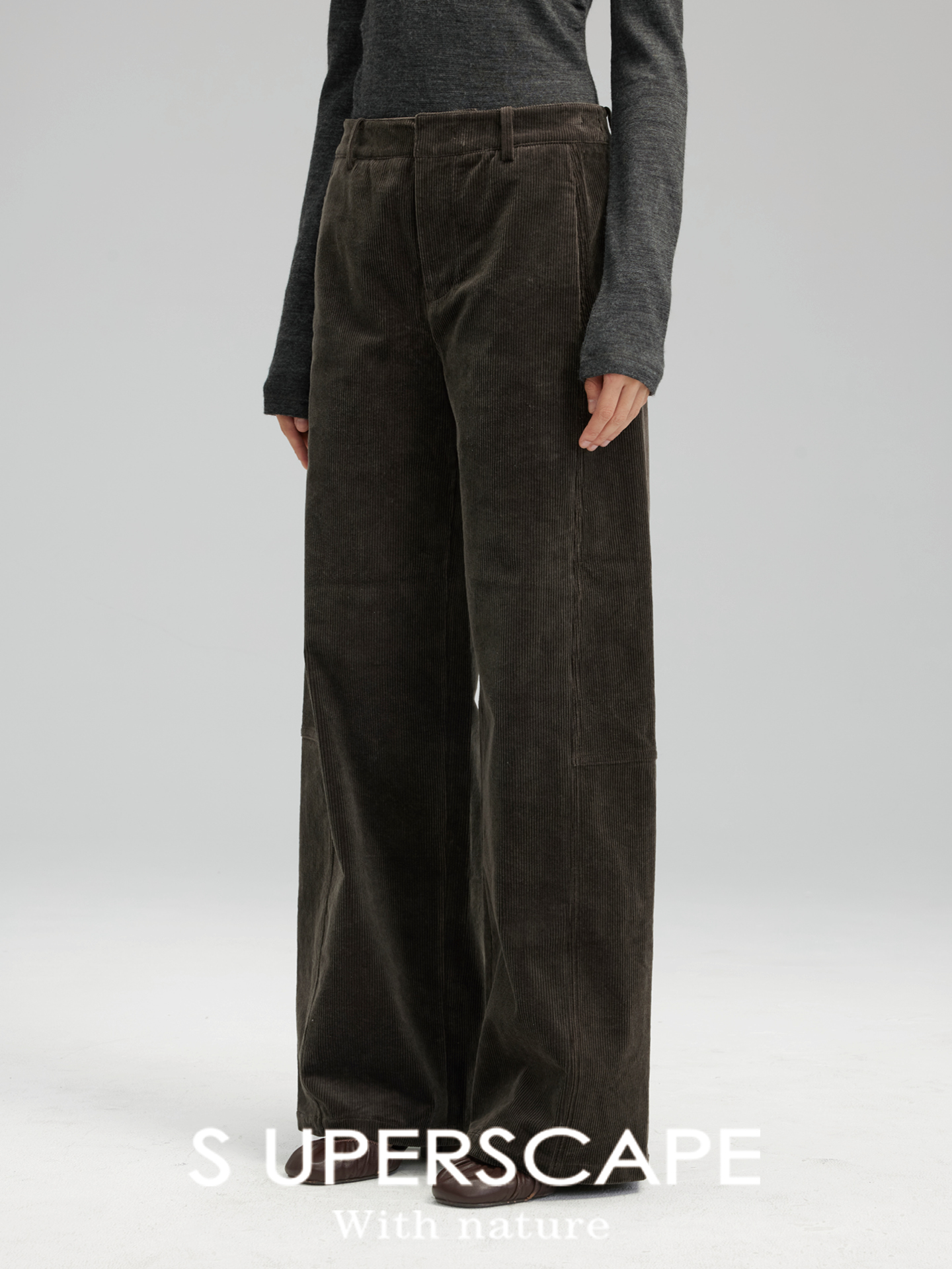 素舶 棉质灯芯绒细坑条保暖高质感慵懒复古百搭显瘦直筒休闲裤