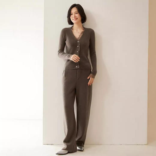 「高货qj」全新升级【铂金会员395/天猫529/差价134】(10936)洛诗琳新款蕾丝v领羊绒开衫2025秋冬气质修身显瘦针织毛衣 商品图1