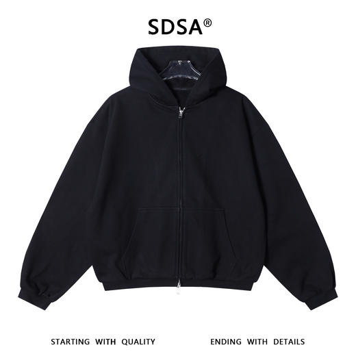 SDSA秋冬新款痞帅男装美式磨破后背印花字母拉链连帽卫衣百搭外套 商品图0