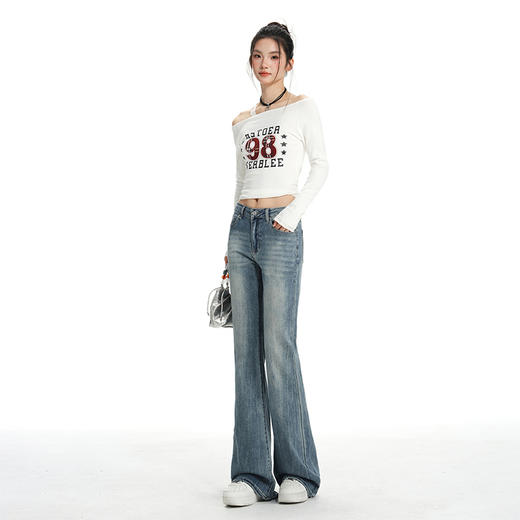 罗蒙春秋款女士浅蓝色牛仔裤微喇修身显瘦百搭小个子喇叭裤拖地长裤 商品图2