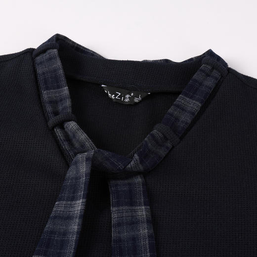 奢姿大码女装2025秋季减龄蝴蝶结格纹两件套胖妹妹V领时尚套装9953994372 商品图2