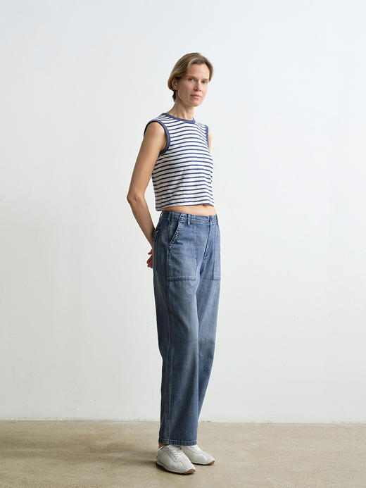 ROMI STUDIO“休闲复古”蓝白条纹轻薄舒适圆领无袖背心 RWCAS64934 商品图8