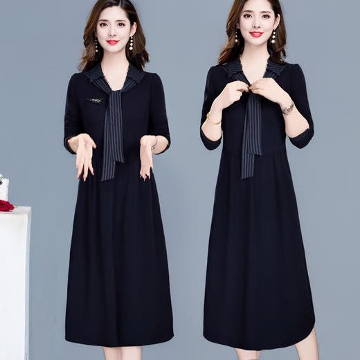 QYM 99H249-Y气质拼结条纹围巾领收腰连衣裙百褶裙A字裙 商品图3