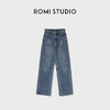 ROMI STUDIO复古拼接 宽松高腰阔腿显瘦深蓝色休闲牛仔裤 N3547 商品缩略图8