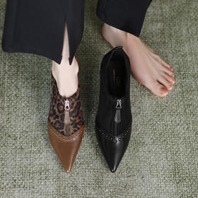 【预售5天】法式复古豹纹深口高跟鞋细跟气质尖头单鞋女秋季裸靴通勤女鞋HP&A2620-1