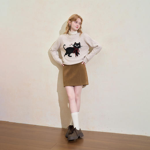 西遇复古麂皮绒半身裙女冬季新款百搭高腰显瘦A字包臀裙短裙V3755321 商品图3