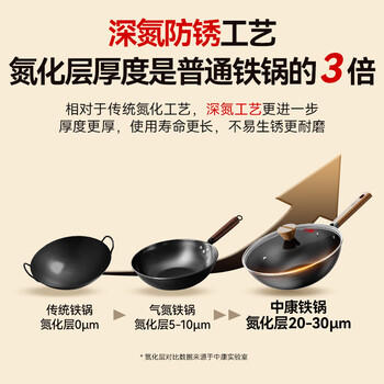 中康铁锅炒锅不粘锅经典款深氮平底锅精铁无涂层电磁炉燃气通用32cm /厨具 /烹饪锅具 /炒锅 商品图6