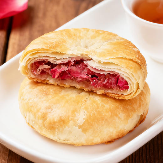 德和【喜上玫梢】重瓣红玫瑰鲜花饼240g（30g*8袋）休闲零食 商品图1